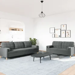 vidaXL 2-tlg. Sofagarnitur mit Dekokissen Dunkelgrau Stoff