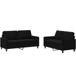 vidaXL 2-tlg. Sofagarnitur mit Kissen Schwarz Samt
