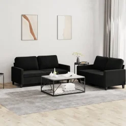 vidaXL 2-tlg. Sofagarnitur mit Kissen Schwarz Samt