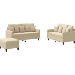 vidaXL 3-tlg. Sofagarnitur mit Kissen Creme Stoff
