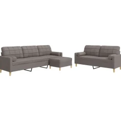 vidaXL 3-tlg. Sofagarnitur mit Fußhocker & Dekokissen Taupe Stoff