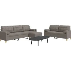 vidaXL 3-tlg. Sofagarnitur mit Fußhocker & Dekokissen Taupe Stoff