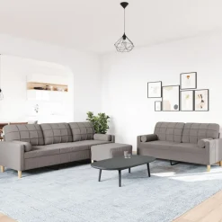 vidaXL 3-tlg. Sofagarnitur mit Fußhocker & Dekokissen Taupe Stoff
