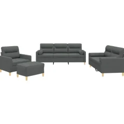 vidaXL 4-tlg. Sofagarnitur mit Kissen Dunkelgrau Stoff