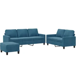 vidaXL 3-tlg. Sofagarnitur mit Kissen Blau Samt