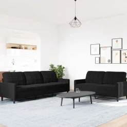 vidaXL 2-tlg. Sofagarnitur mit Kissen Schwarz Samt