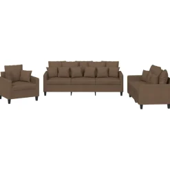 vidaXL 3-tlg. Sofagarnitur mit Kissen Braun Stoff