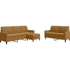 vidaXL 3-tlg. Sofagarnitur mit Kissen Braun Samt