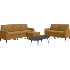 vidaXL 3-tlg. Sofagarnitur mit Kissen Braun Samt