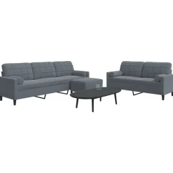 vidaXL 3-tlg. Sofagarnitur mit Kissen und Nackenrollen Dunkelgrau Samt