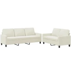 vidaXL 2-tlg. Sofagarnitur mit Kissen Creme Samt