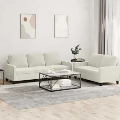 vidaXL 2-tlg. Sofagarnitur mit Kissen Creme Samt