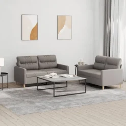 vidaXL 2-tlg. Sofagarnitur mit Kissen Taupe Stoff