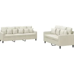 vidaXL 2-tlg. Sofagarnitur mit Kissen Creme Samt