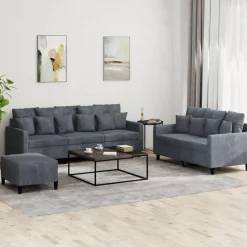vidaXL 3-tlg. Sofagarnitur mit Kissen Dunkelgrau Samt