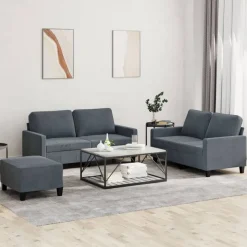 vidaXL 3-tlg. Sofagarnitur mit Kissen Dunkelgrau Samt