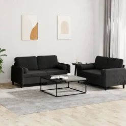vidaXL 2-tlg. Sofagarnitur mit Kissen Schwarz Samt