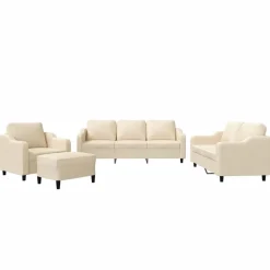 vidaXL 4-tlg. Sofagarnitur mit Kissen Creme Stoff