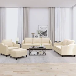 vidaXL 4-tlg. Sofagarnitur mit Kissen Creme Stoff