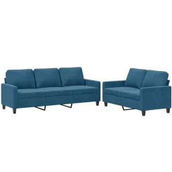 vidaXL 2-tlg. Sofagarnitur mit Kissen Blau Samt