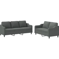 vidaXL 2-tlg. Sofagarnitur mit Kissen Dunkelgrau Stoff