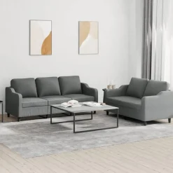 vidaXL 2-tlg. Sofagarnitur mit Kissen Dunkelgrau Stoff