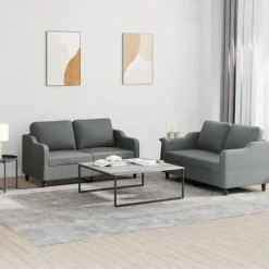 vidaXL 2-tlg. Sofagarnitur mit Kissen Dunkelgrau Stoff