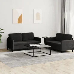 vidaXL 2-tlg. Sofagarnitur Schwarz Samt