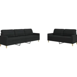 vidaXL 2-tlg. Sofagarnitur Schwarz Stoff