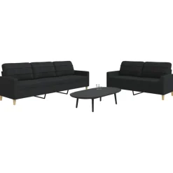 vidaXL 2-tlg. Sofagarnitur Schwarz Stoff