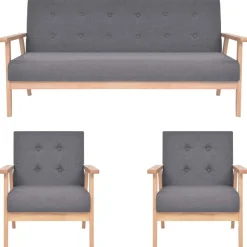 vidaXL 3-tlg. Sofagarnitur Stoff Dunkelgrau