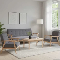 vidaXL 3-tlg. Sofagarnitur Stoff Dunkelgrau