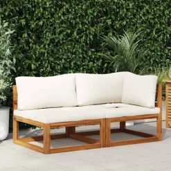 vidaXL 2-tlg. Sofa-Set mit cremeweißen Kissen Akazie Massivholz