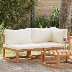 vidaXL 2-tlg. Sofa-Set mit cremeweißen Kissen Akazie Massivholz