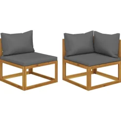 vidaXL 2-tlg. Sofa-Set mit dunkelgrauen Kissen Akazie Massivholz