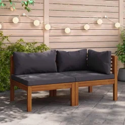 vidaXL 2-tlg. Sofa-Set mit Dunkelgrauen Kissen Akazie Massivholz