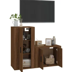 vidaXL 2-tlg. TV-Schrank-Set Braun Eichen-Optik Holzwerkstoff