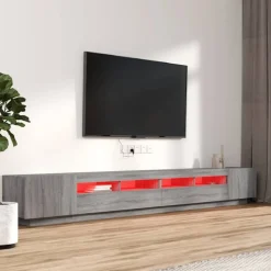 vidaXL 3-tlg. TV-Schrank-Set LED-Leuchten Grau Sonoma Holzwerkstoff