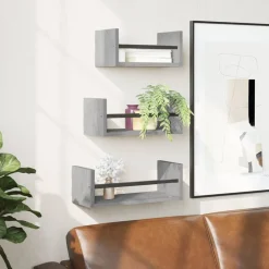 vidaXL 3-tlg. Wandregal-Set mit Stangen Grau Sonoma Holzwerkstoff