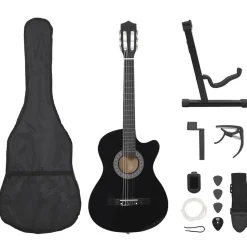 vidaXL 12-tlg Westerngitarre Set mit 6 Saiten Schwarz 38"