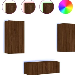 vidaXL 4-tlg. Wohnwand mit LED-Beleuchtung Braun Eiche Holzwerkstoff
