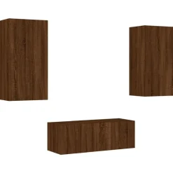 vidaXL 4-tlg. Wohnwand mit LED-Beleuchtung Braun Eiche Holzwerkstoff