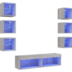 vidaXL 8-tlg. Wohnwand mit LED-Beleuchtung Grau Sonoma Holzwerkstoff