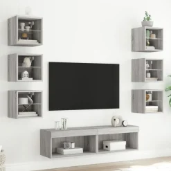vidaXL 8-tlg. Wohnwand mit LED-Beleuchtung Grau Sonoma Holzwerkstoff