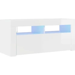 vidaXL TV-Schrank mit LED-Leuchten Hochglanz-Weiß 90x35x40 cm
