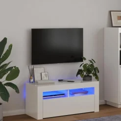 vidaXL TV-Schrank mit LED-Leuchten Hochglanz-Weiß 90x35x40 cm