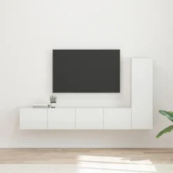vidaXL TV-Schrankset Wandmontiert 3 pcs Hochglanz Weiß Holzwerkstoff