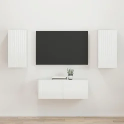 vidaXL TV-Schrankset Wandmontiert 2 pcs Hochglanz Weiß Holzwerkstoff