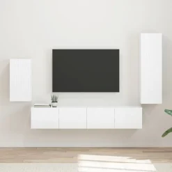 vidaXL TV-Schrankset Wandmontiert 4 pcs Hochglanz Weiß Holzwerkstoff