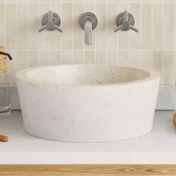 vidaXL Waschbecken Creme Ø40x15 cm Marmor